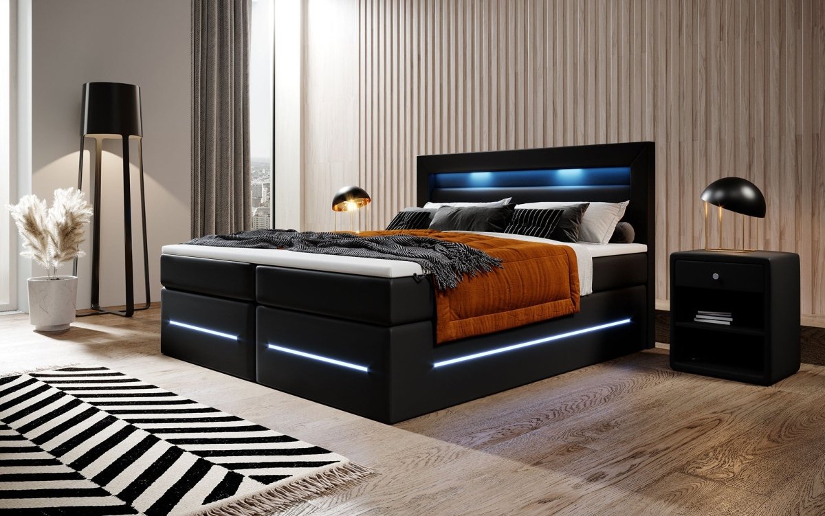 Boxspringbett Sevilla mit LED und Stauraum - Luxusbetten24