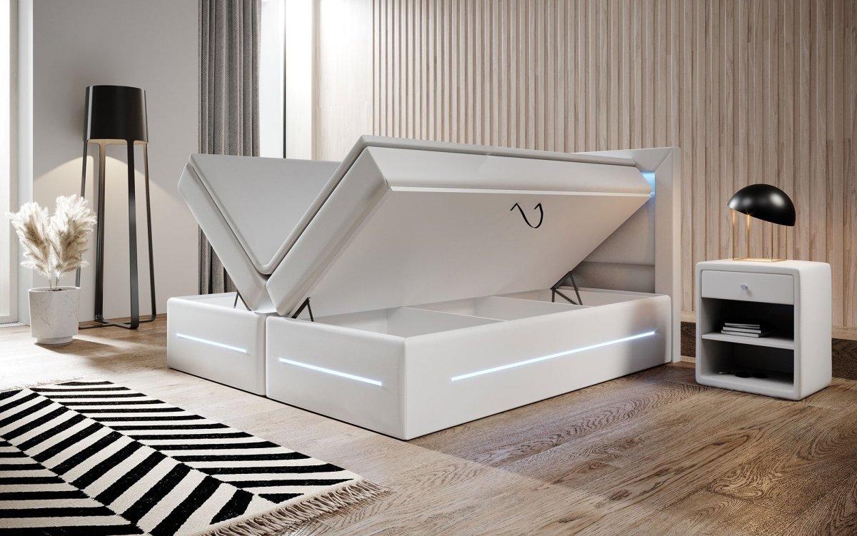 Boxspringbett Sevilla mit LED und Stauraum - Luxusbetten24