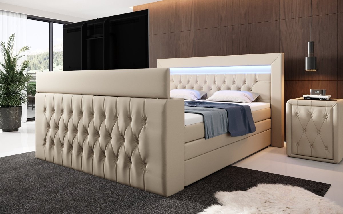 Boxspringbett Sonino mit TV Lift, RGB und Stauraum - Luxusbetten24