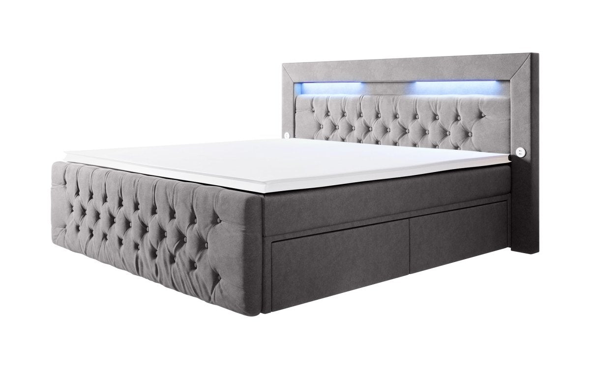 Boxspringbett Sunshine mit indirekter Beleuchtung, USB und Stauraum - Luxusbetten24