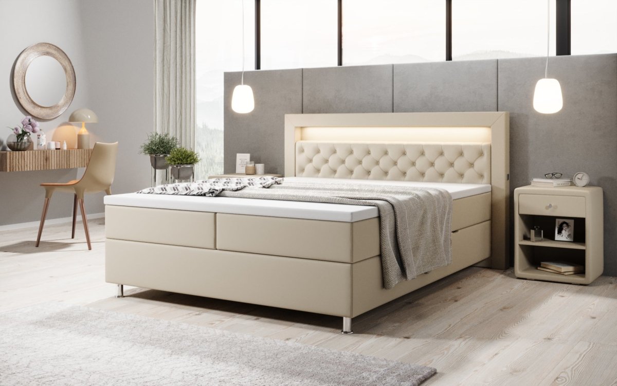 Boxspringbett Tesero mit USB, RGB und Stauraum - Luxusbetten24