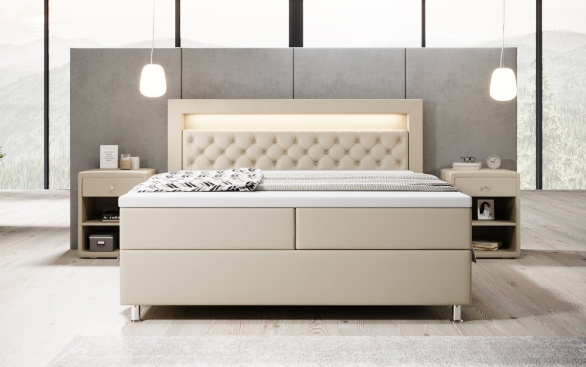 Boxspringbett Tesero mit USB, RGB und Stauraum - Luxusbetten24