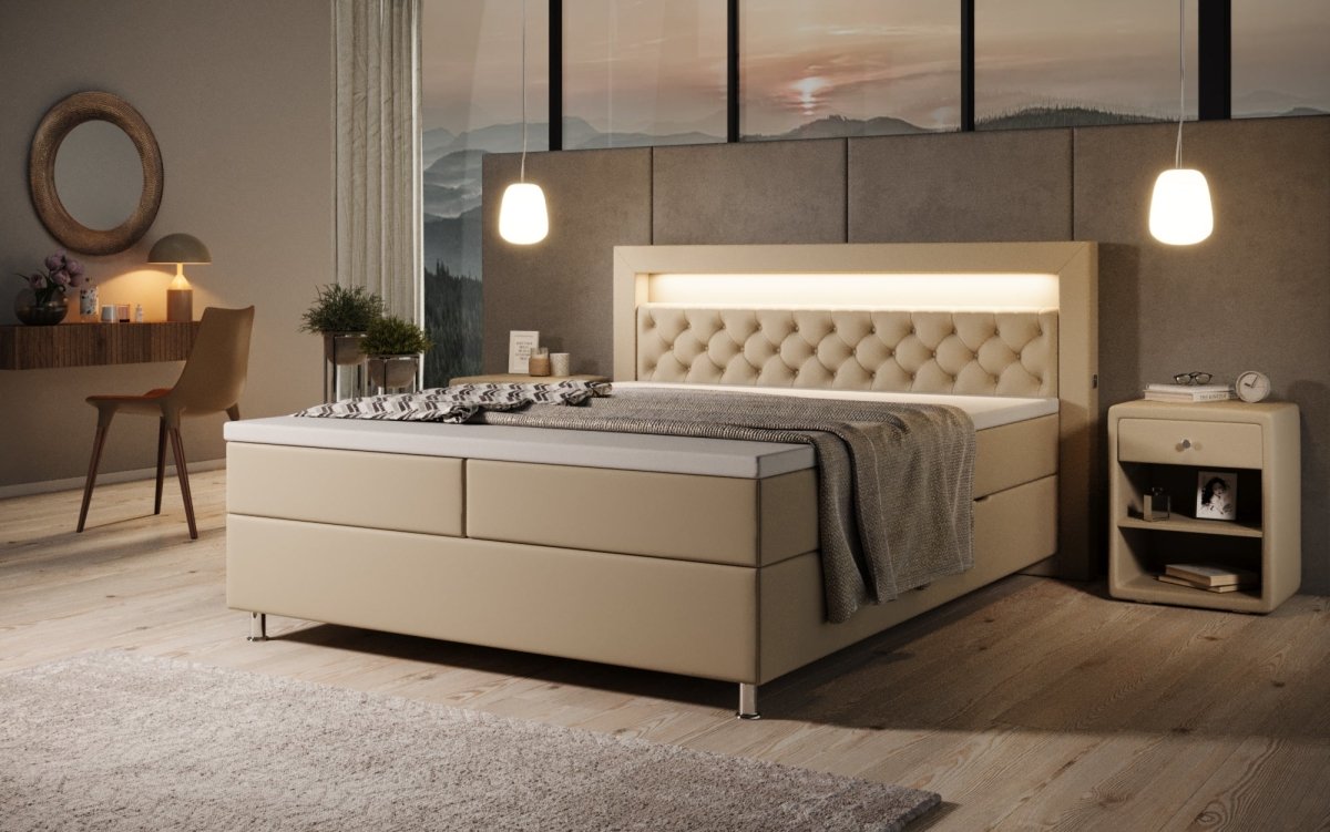 Boxspringbett Tesero mit USB, RGB und Stauraum - Luxusbetten24