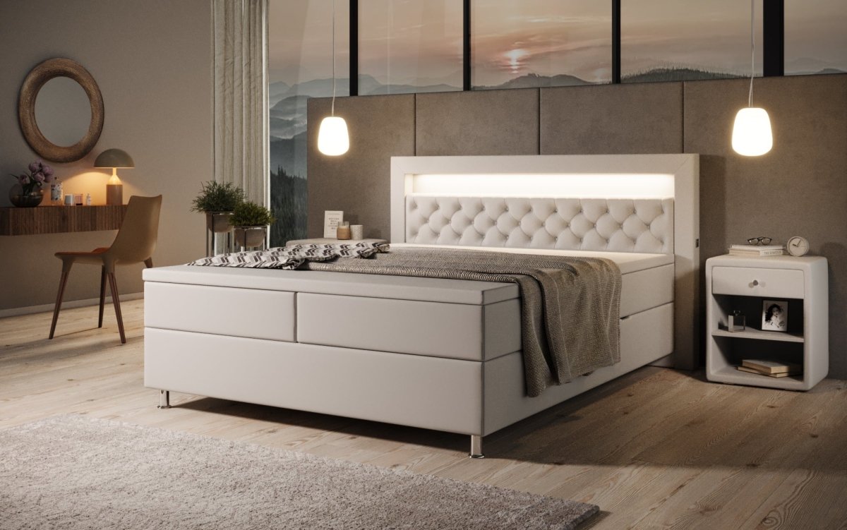 Boxspringbett Tesero mit USB, RGB und Stauraum - Luxusbetten24