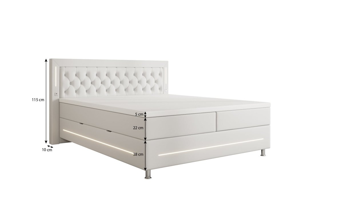 Boxspringbett Vito mit RGB, USB und Stauraum - Luxusbetten24