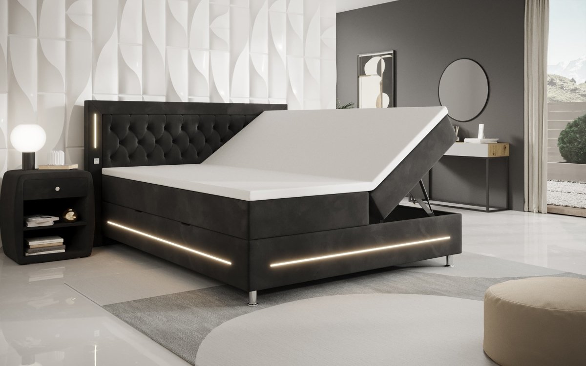 Boxspringbett Vito mit RGB, USB und Stauraum - Luxusbetten24