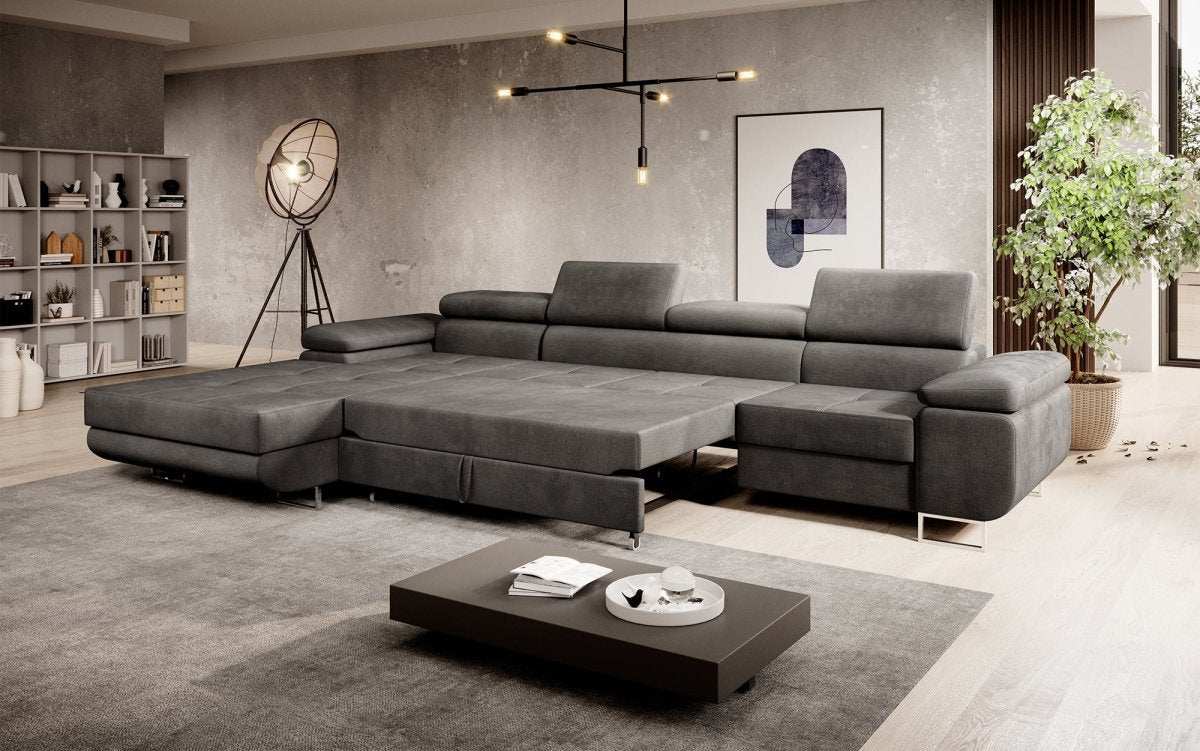 Designer Sofa Alonzo Maxi mit Schlaf- und Klappfunktion (Samt) - Luxusbetten24