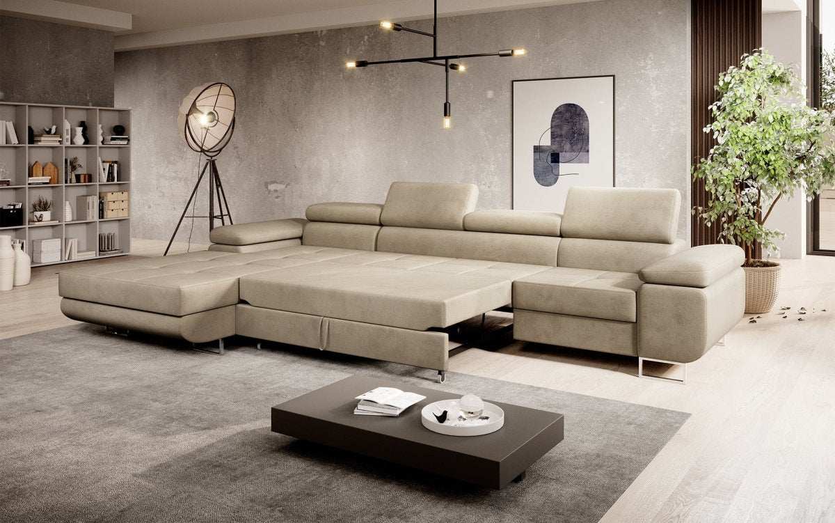 Designer Sofa Alonzo Maxi mit Schlaf- und Klappfunktion (Samt) - Luxusbetten24