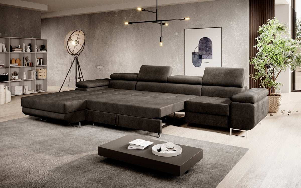 Designer Sofa Alonzo Maxi mit Schlaf- und Klappfunktion (Samt) - Luxusbetten24