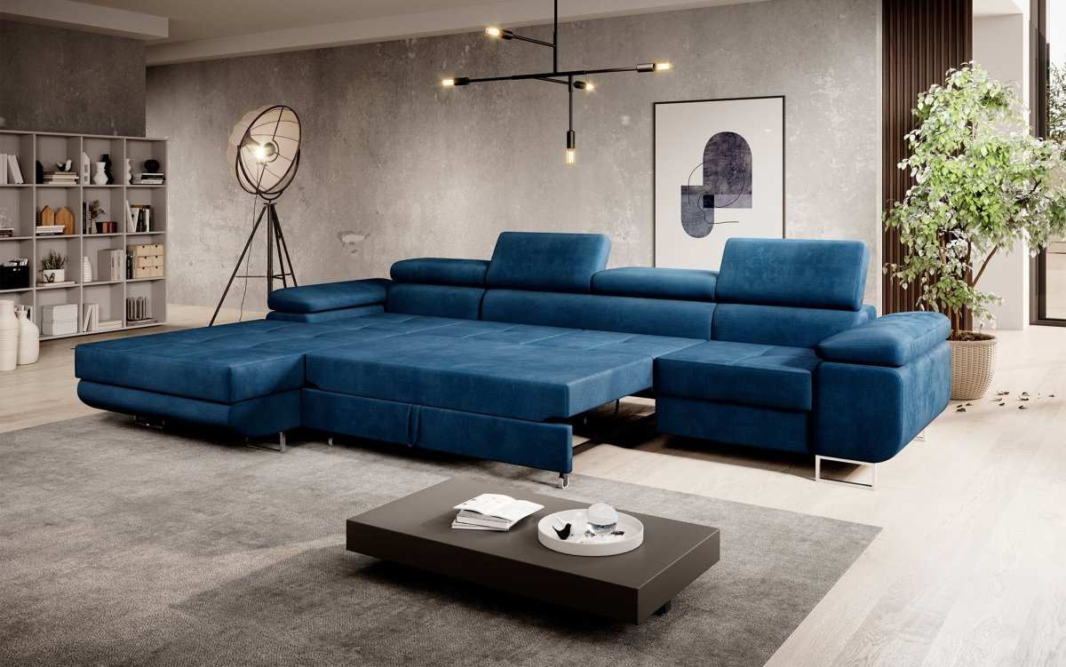 Designer Sofa Alonzo Maxi mit Schlaf- und Klappfunktion (Samt) - Luxusbetten24