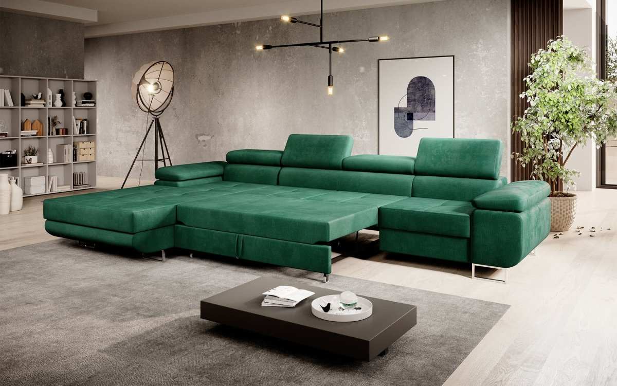 Designer Sofa Alonzo Maxi mit Schlaf- und Klappfunktion (Samt) - Luxusbetten24