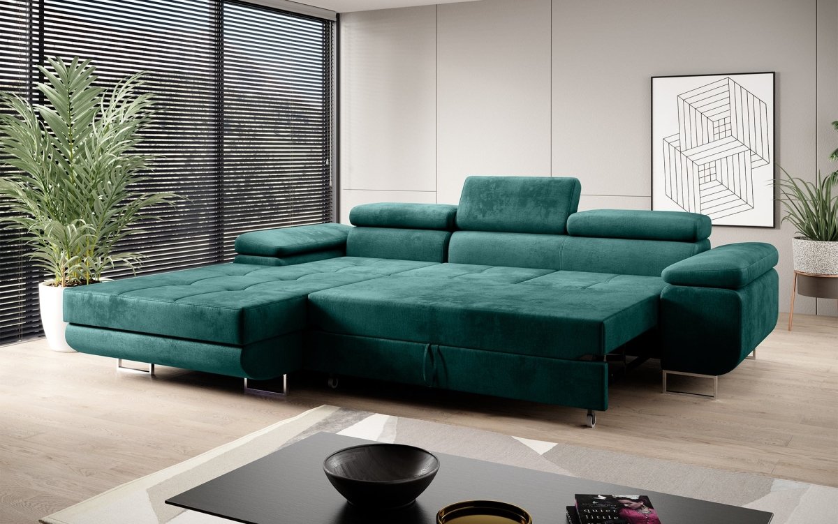 Designer Sofa Alonzo mit Schlaf- und Klappfunktion (Samt) - Luxusbetten24