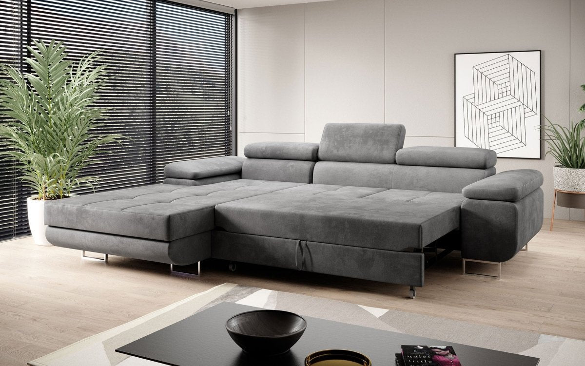 Designer Sofa Alonzo mit Schlaf- und Klappfunktion (Samt) - Luxusbetten24