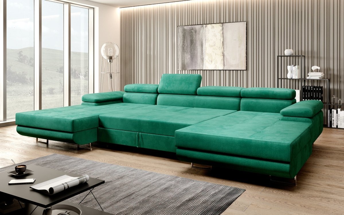 Designer Sofa Calvera U mit mit Schlaf- und Klappfunktion - Luxusbetten24