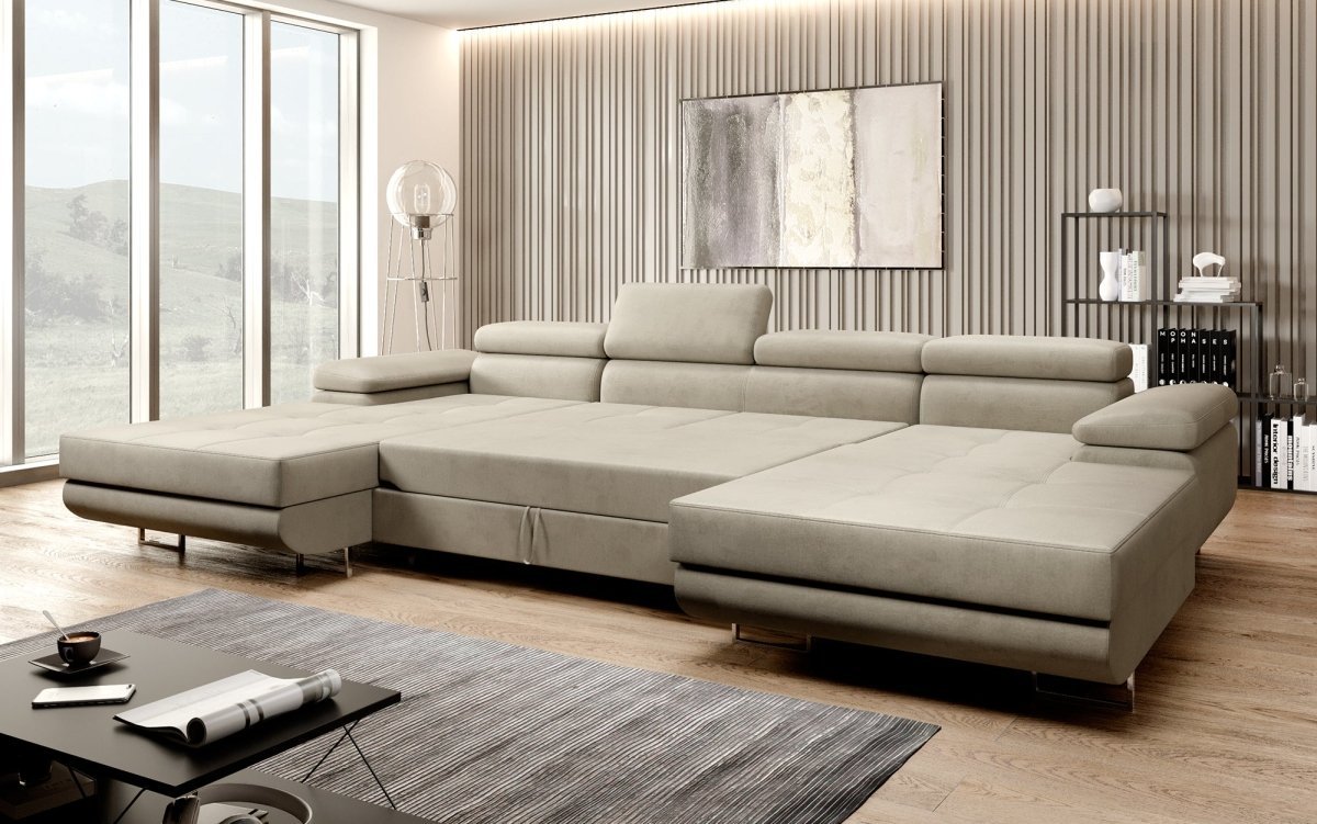 Designer Sofa Calvera U mit mit Schlaf- und Klappfunktion - Luxusbetten24