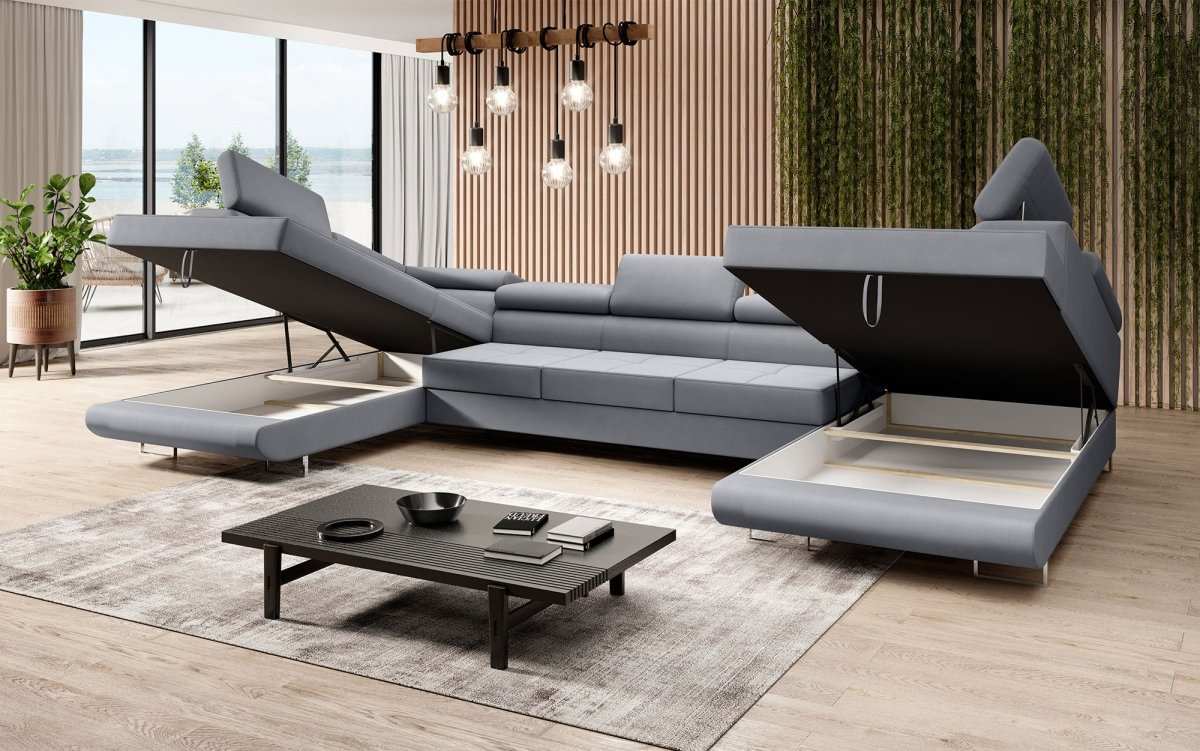 Designer Sofa Positano mit Schlaf- und Klappfunktion (Stoff) - Luxusbetten24