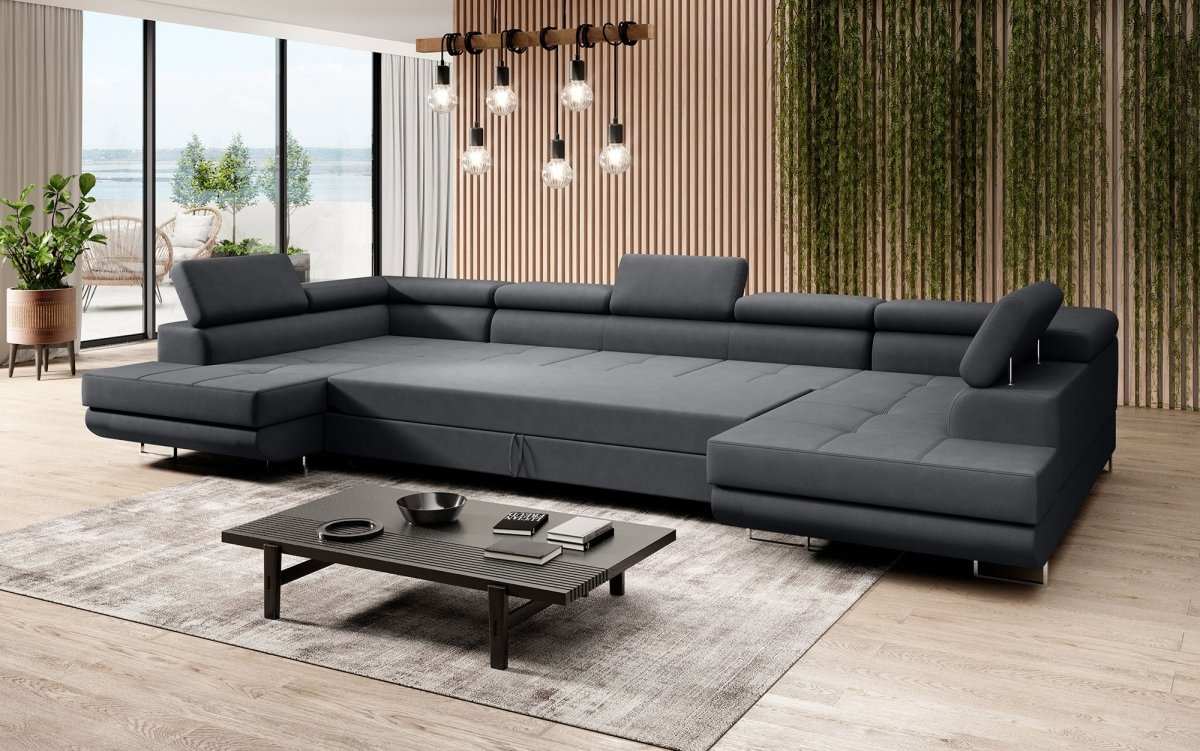 Designer Sofa Positano mit Schlaf- und Klappfunktion (Stoff) - Luxusbetten24