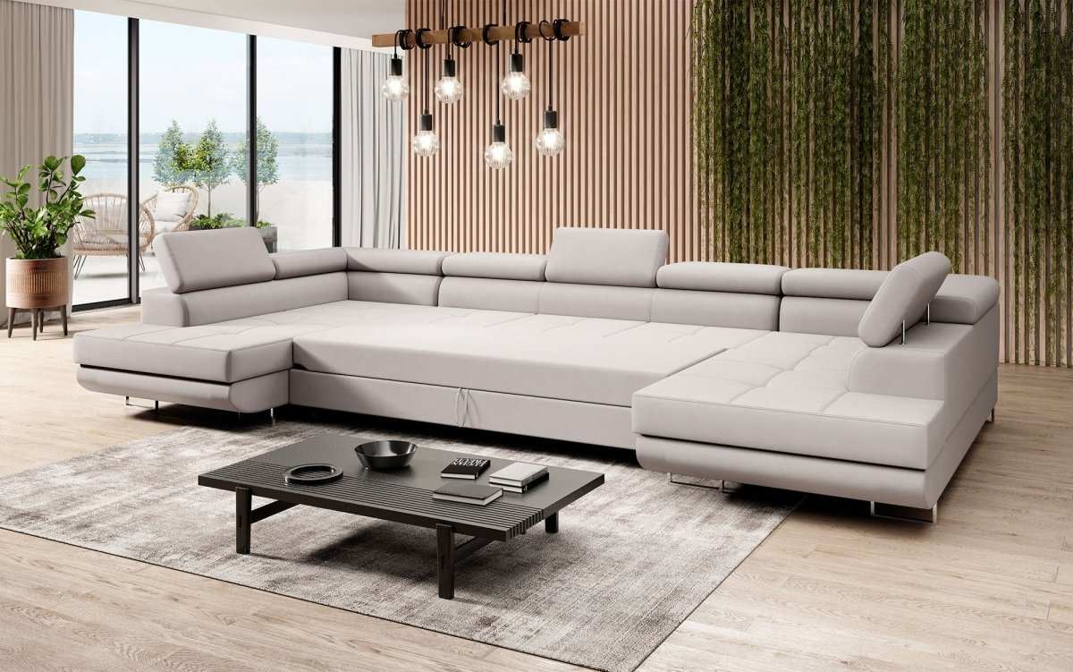 Designer Sofa Positano mit Schlaf- und Klappfunktion (Stoff) - Luxusbetten24